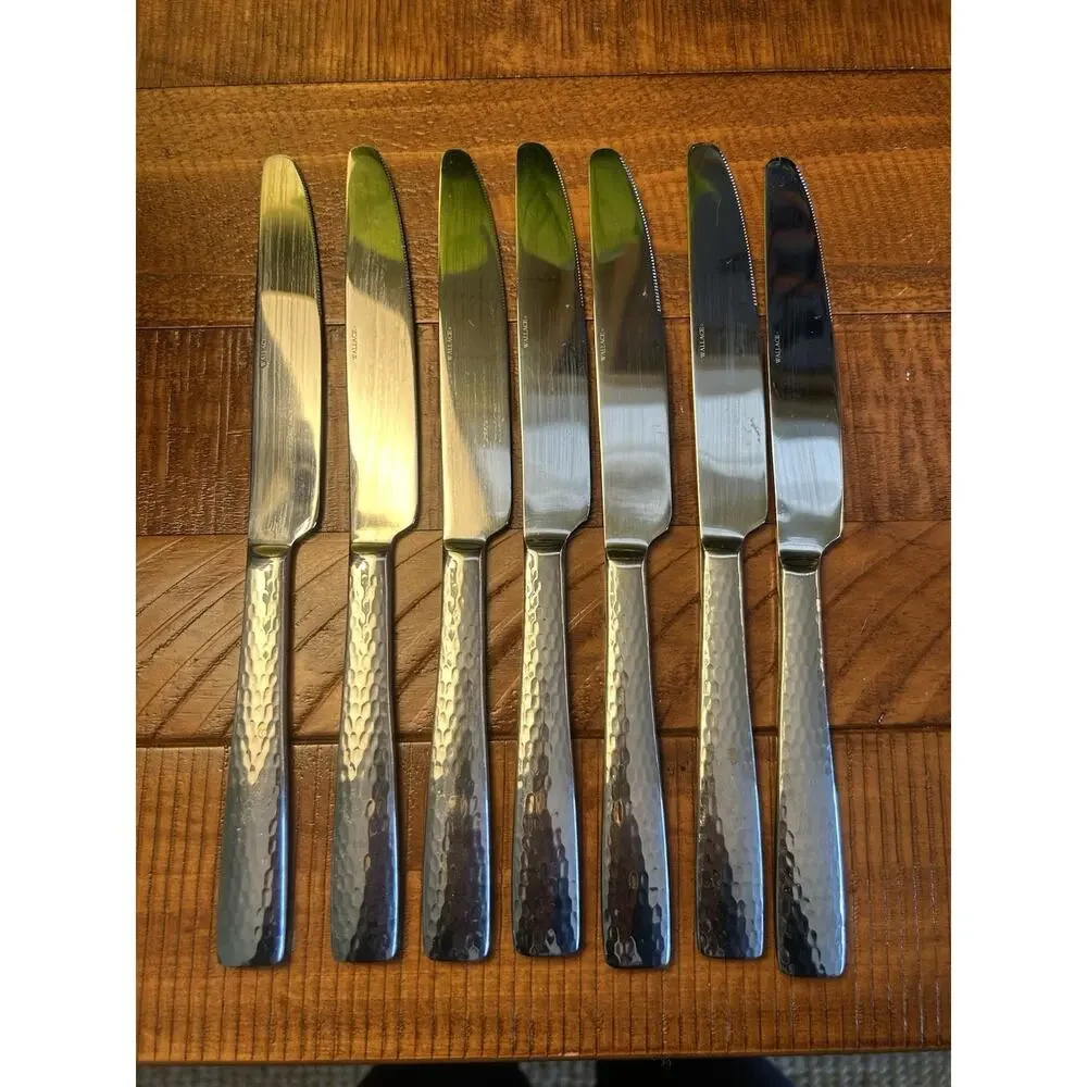 Wallace Continental Hammered Handle Set of 7 Dinner Knives 18/10 Stainless Steel